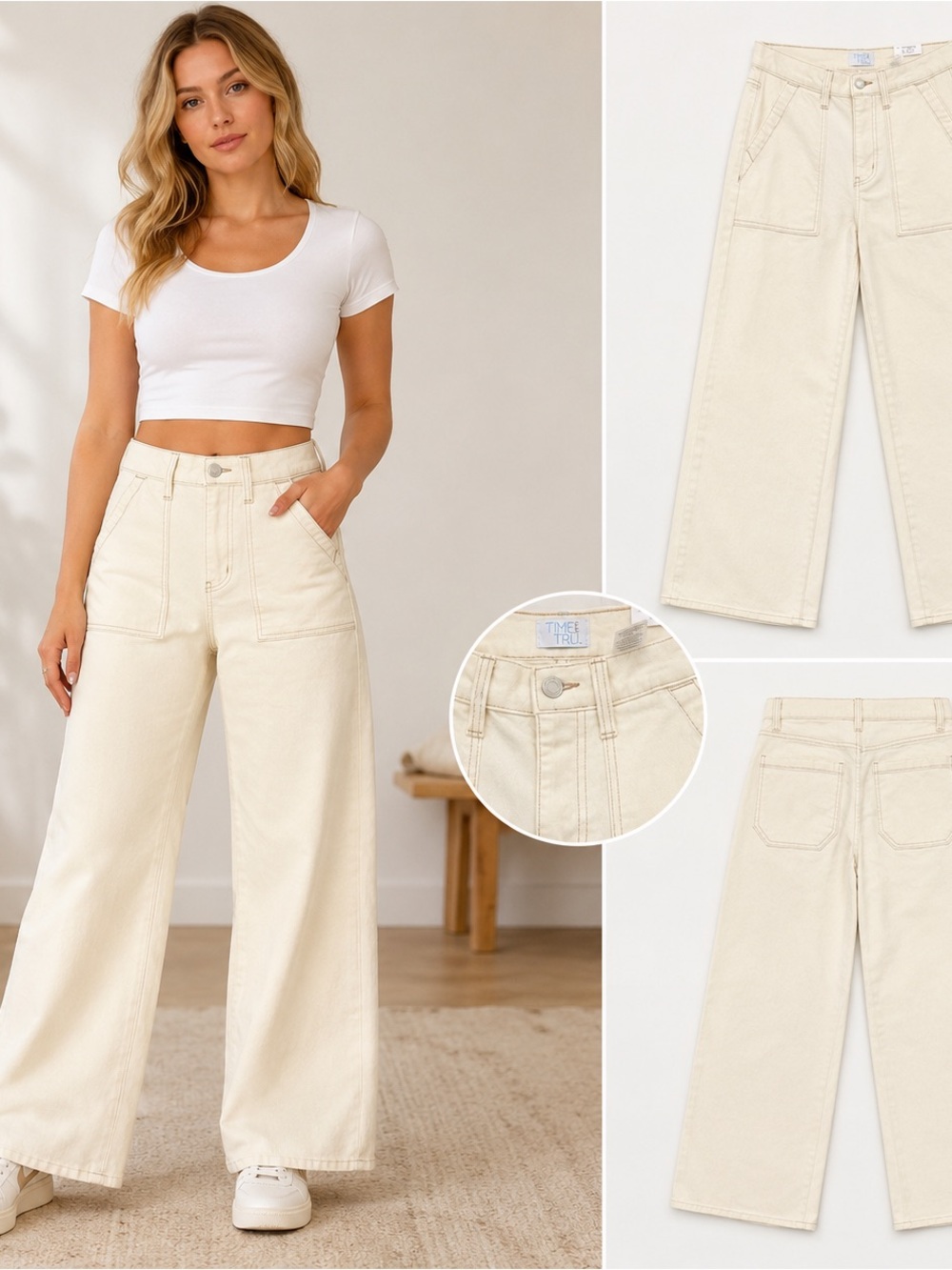 NWT ivory high rise wide leg utility denim dockside coastal cotton relaxed 0